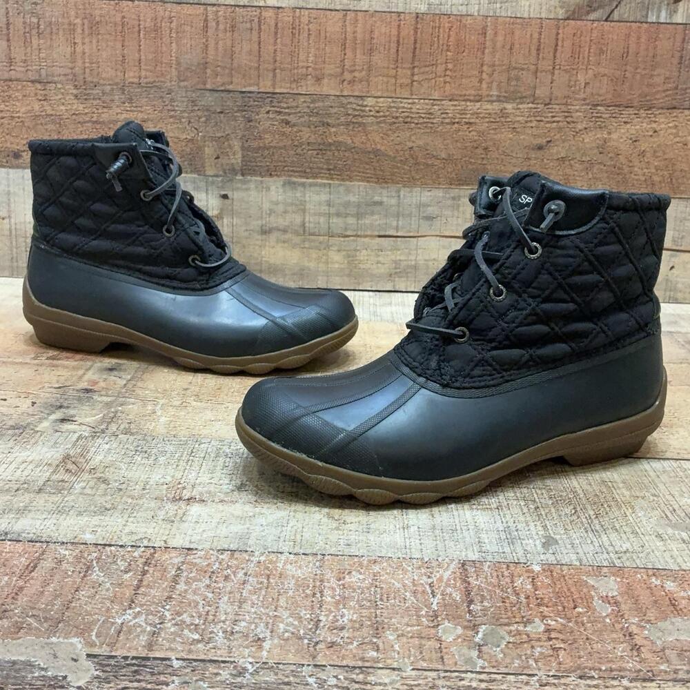 Sperry Rain Boots Womens Size 9 40 Black Rubber Quilted Ankle STS86445